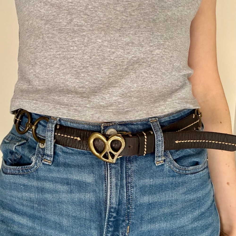 Lucky Brand Leather Belt with Brass Heart buckle